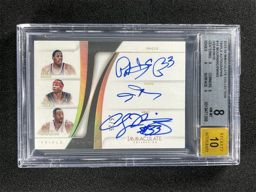25/25 ! 2023-24 Immaculate Patrick Ewing/Iverson/Mourning Triple BGS 10 Auto