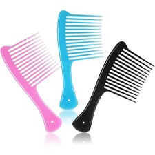 3 Pieces Wide Tooth Comb Jumbo Rake Comb, Detangler 8.4 x 3.8 Inch, Blue