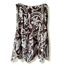 90s VTG Y2K Chiffon White Brown Midi Skirt 10 Twee Boho Flowy Career Casual