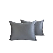 Silver Satin Lumbar Pillow Covers, 12"x16" (Pack of 2)-Silver Gray Slub Satin