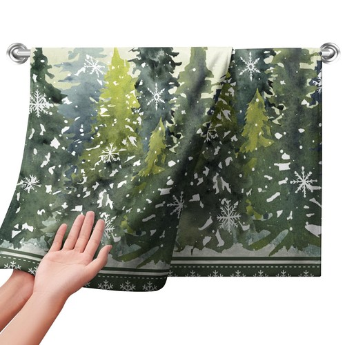Winter Green Misty Forest Hand Towels for Bathroom Winter Snowflake Kitchen T... - Picture 2 of 8