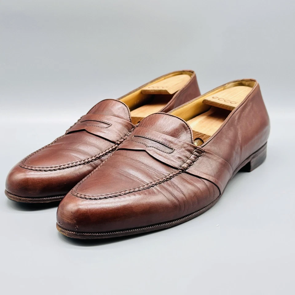 Zapatos Moreschi Para Hombres 12 Marrón Cuero Penny Mocasines Sin Cordones Vestido Clásico Italia Foto 4 de 4