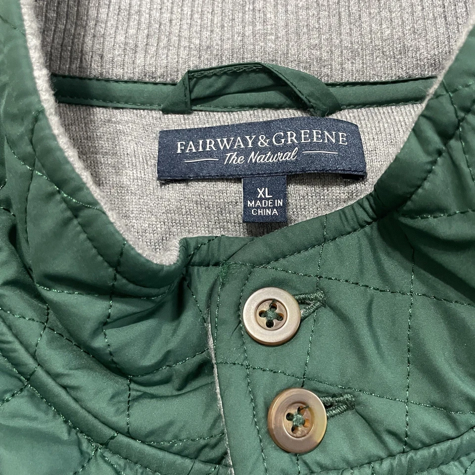 Fairway & Greene Natural Vest Men XL Green Dormie Club Quilt Cashmere Wool Lined - Image 4 of 4