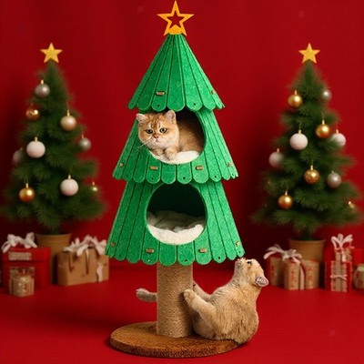 Moderner Kratzbaum Turm Katze Klettergerüst Hütte mit Kratzbaum 2 Eigentumswohnungen