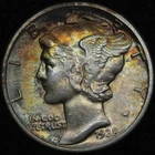 1938 Silver Mercury Dime - Super Color - Rainbow Toned - Better Date Circulated