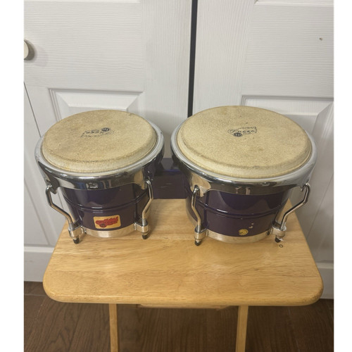 LP Fuego Bongos Purple Wood Metal Bongo Set 2-Piece Percussion Instrument