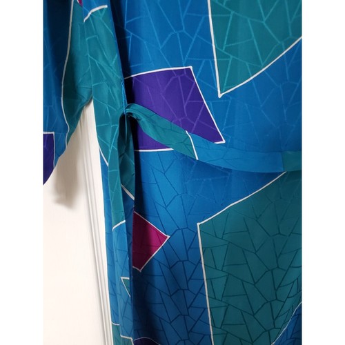 100% Silk Sphere Vibrant Geometric 80s Blue/Purple Tie-Waist Vintage Dress, Sz 8 - Picture 10 of 12