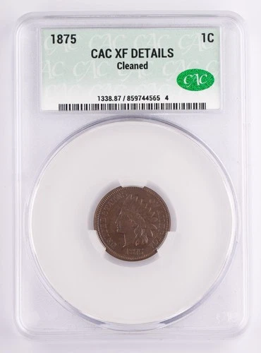 Certified 1875 Indian Head Cent CAC XF details 1c Penny IHC