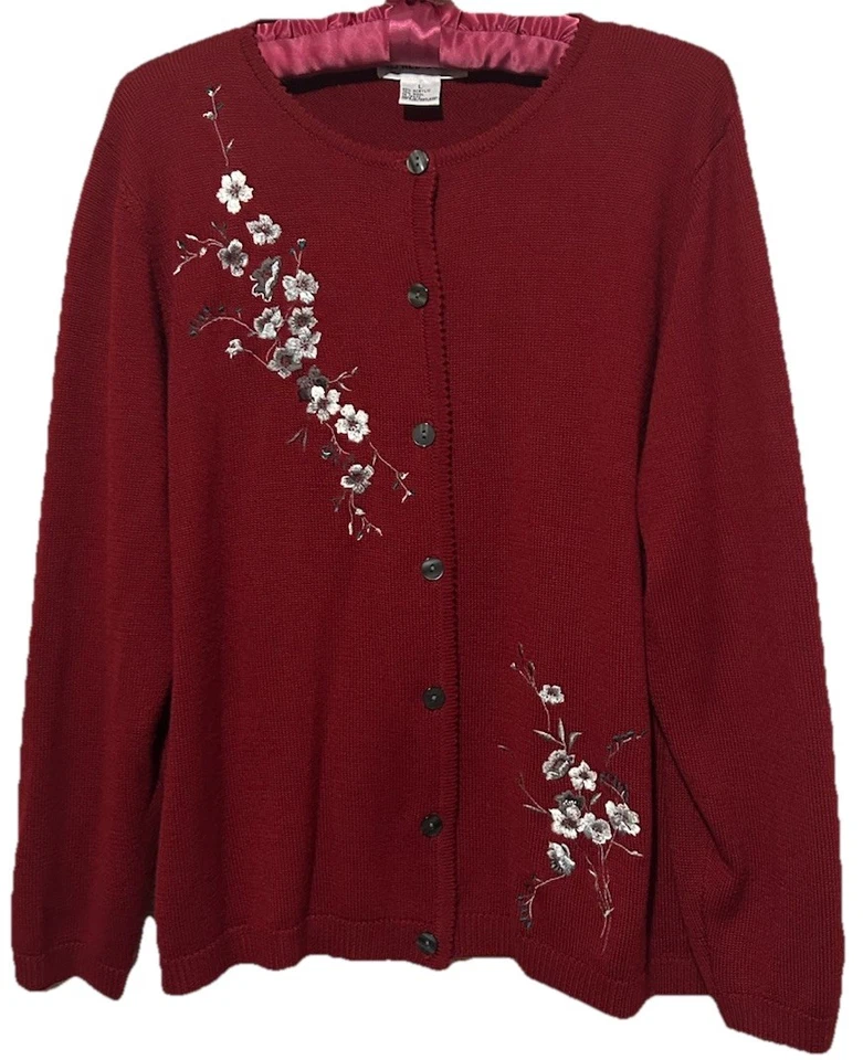 Suéter Alfred Dunner L Vintage Bordado Abotonado Grandmacore Tejido Cárdigan Foto 3 de 4