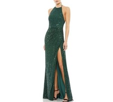 Mac Duggal 26622 Sequined Halter Neck In Emerald Green Gown Size 0 New $398