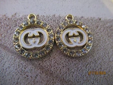 GUCCI  2 ZIPPER PULL CHARM, white,  GOLD tone metal , 16MM LOT 2