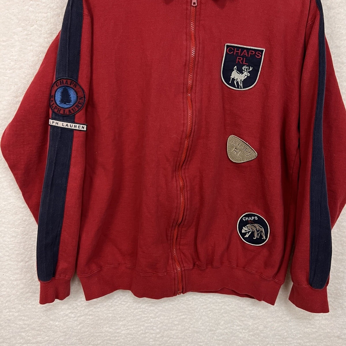 Vintage Chaps Ralph Lauren Jacket Men's XL Red Patches Full Zip