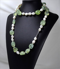 COLLANA  IN ARGENTO 925 CON PERLE BAROCCHE E QUARZO VERDE TORMALINATO   AGLN 082
