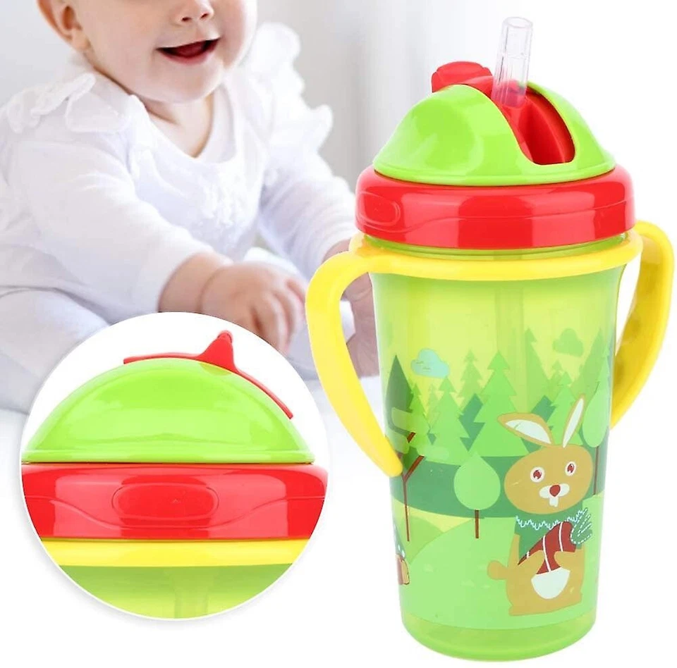 Copo infantil bebê com alça canudo crianças treinamento mamadeiras verde - Imagem 3 de 3