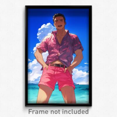 Anime Art Poster - Man Feeling Mad Wearing Marvelous Pink Shorts (Print)