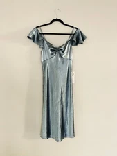 Revolve Privacy Please Wright Off The Shoulder Midi Dress Teal Metallic Small