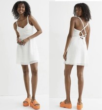 New With Tags H&M 2022 Collection Open Laced Back White Summer Dress UK 12
