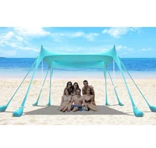 Beach Tent, UPF50+ Protection Sun Shelter with 8 Sandbags, 10 x 10ft -Light Blue