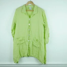 Match Point USA Small Tunic Green Asymmetric Hem Pockets Lagenlook Boho Beachy