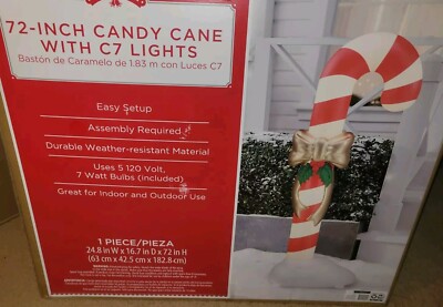 Holiday Time Light-Up Candy Cane Christmas Outdoor Décor, 72 inches