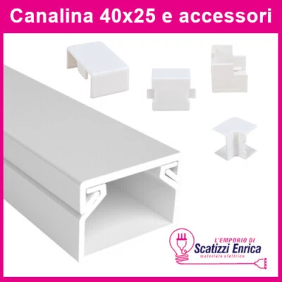FAEG CANALINA PASSACAVI CANALETTA 40X25 PER CAVI ELETTRICI IN PLASTICA BIANCO 4 metri