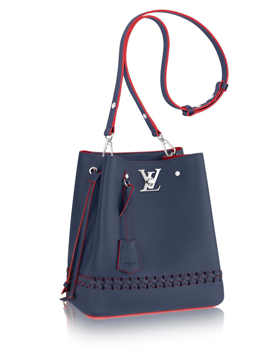 LV Louis Vuitton Lockme Bucket Calfskin Navy Blue Red M54681 Leather RARE