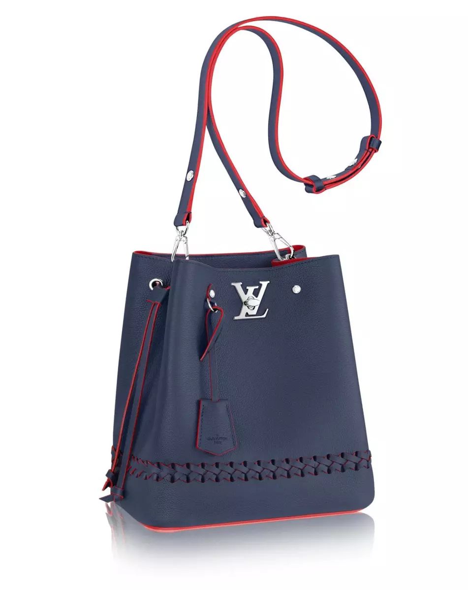 LV Louis Vuitton Lockme Bucket Calfskin Navy Blue Red M54681