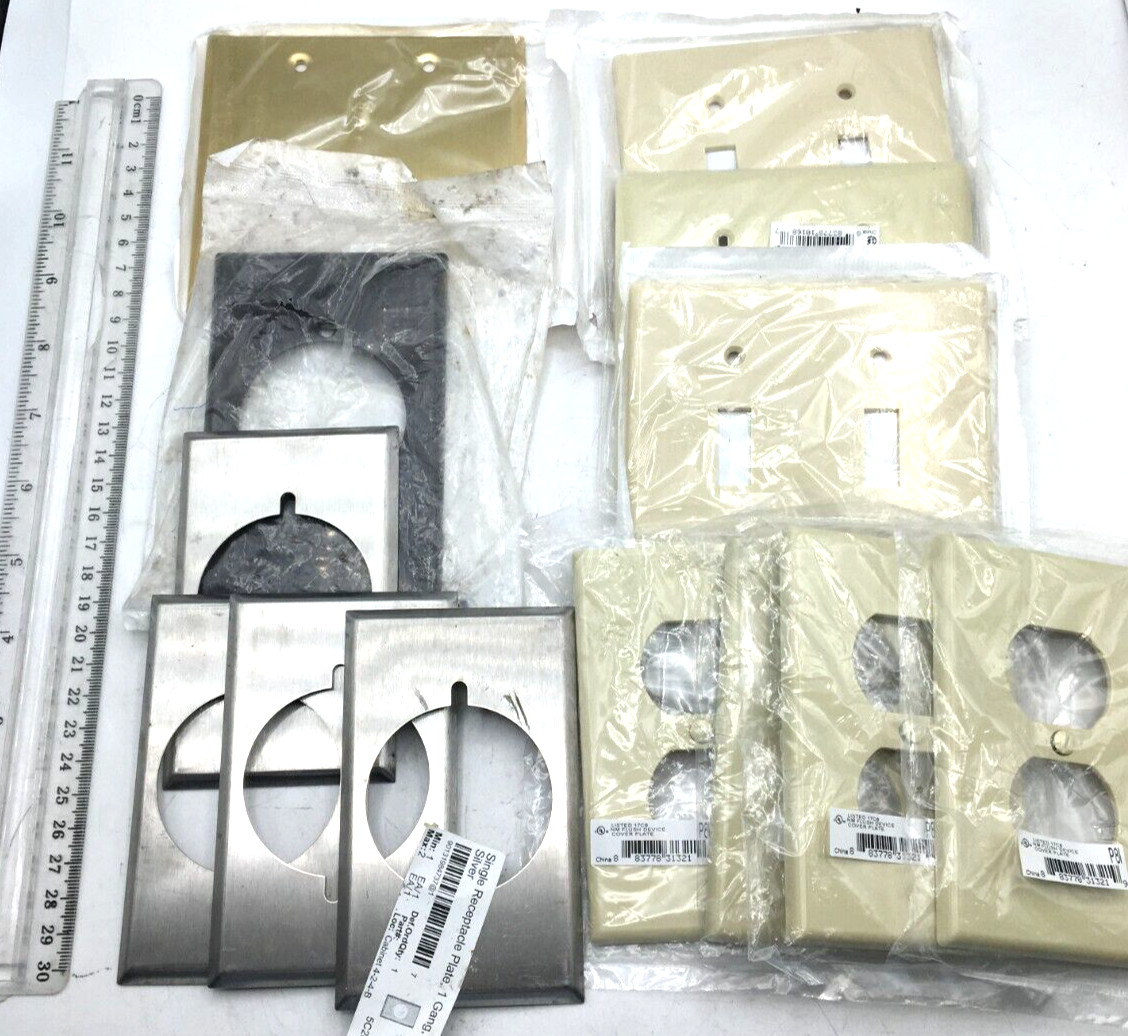 Leviton Lot of 13, Brass, Plastic Wall Plate, Receptacle Cover 1, 2 Gang New