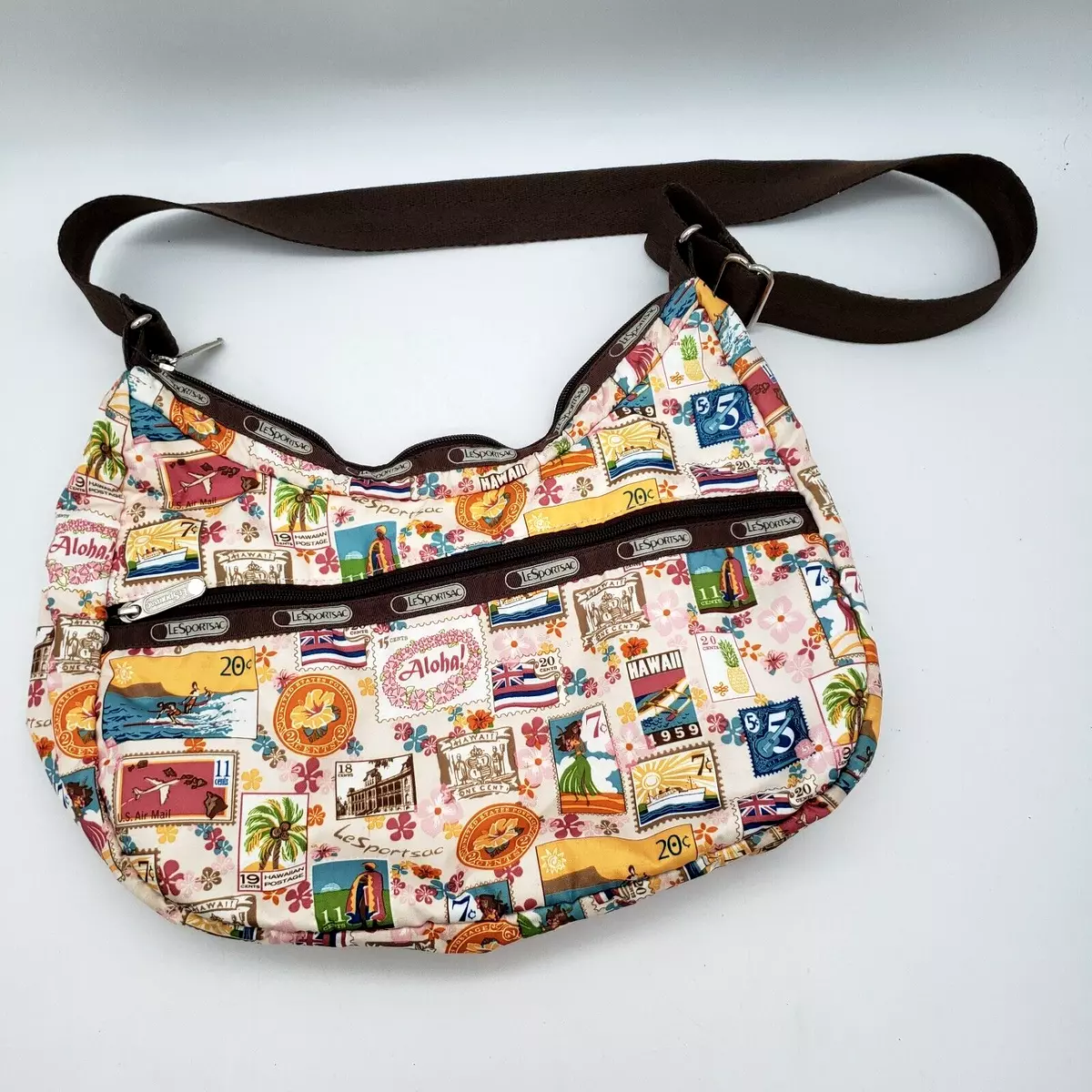 LeSportsac Hawaii Exclusive Lei Aloha Vintage Stamp Hobo Style Purse Bag