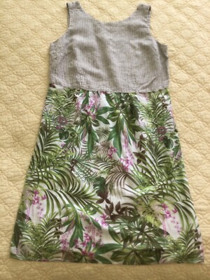 J Jill Tropical/stripe print sleeveless cotton/linen dress, size S | eBay