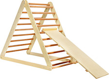Wooden Climbing Triangle Ladder with Ramp, 2 in 1 Foldable Toddler Triangle Clim