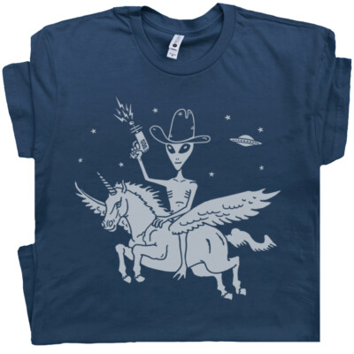Alien Riding Unicorn T Shirt Funny Cool Ufo Tee Area 51 Weird