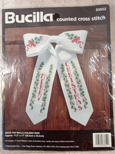 Bucilla 83652 Counted Cross Stitch Kit Deck the Halls Holiday Bow Vintage 1996 - Picture 2 of 7