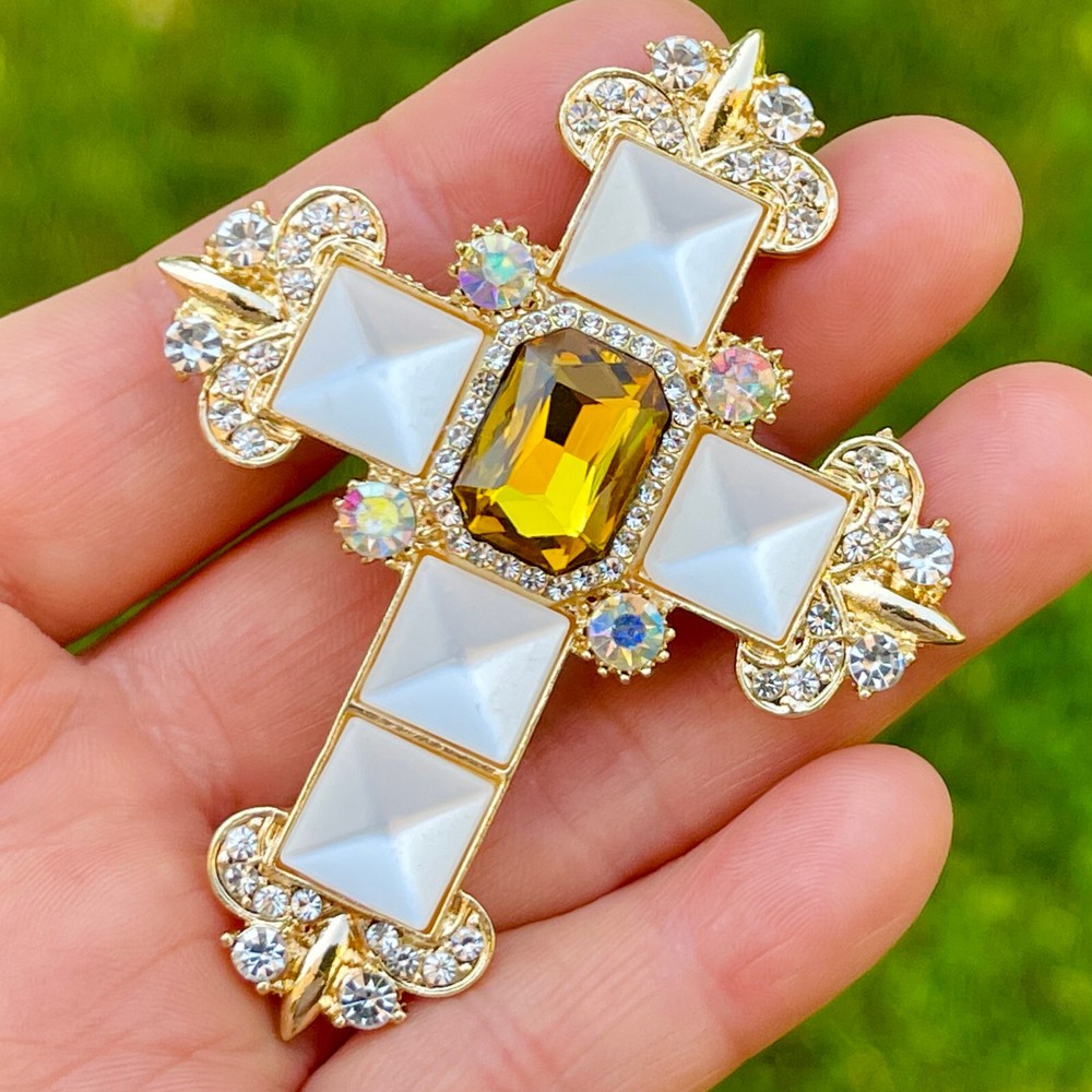 Cross Brooch Gold Tone Cross Pin Cross Jewelry Holy Cross Brooch