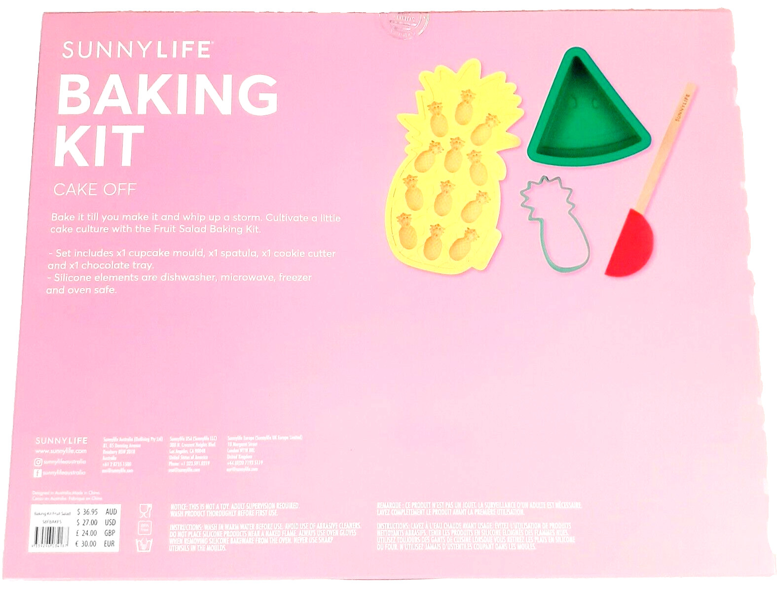 Sunnylife Fruit Salad 4 Piece Baking Kit Cupcake Mold Cookie Cutter Spatula NIB
