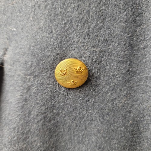 Vintage Rappson Wool Mens Military Coat Sweden Brass Buttons Gray Blue - Picture 5 of 13