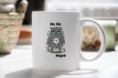 Grumpy Cat Novelty Mug Gift Coffee Cup Christmas Ho Ho Nope - Picture 2 of 6