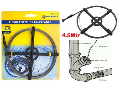 WESTERN DEALS 4.5M Long Flexible Wire Sink & Drain Cleaner Unblocker Kitchen Bath Pipe Cleaner