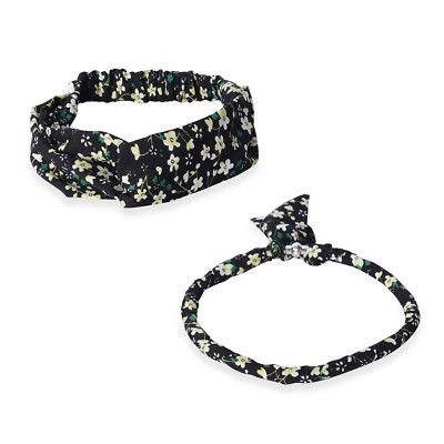 Black & Lime Green 100% Polyester Floral Headband & Magnetic Clasp Necklace 18''
