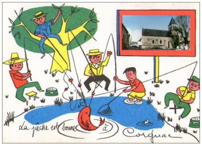 C50 / DEPT 24 CPSM 1960 ILLUSTRATION PHOTO INTEGRATED FISHING IS GOOD IN CORGNAC