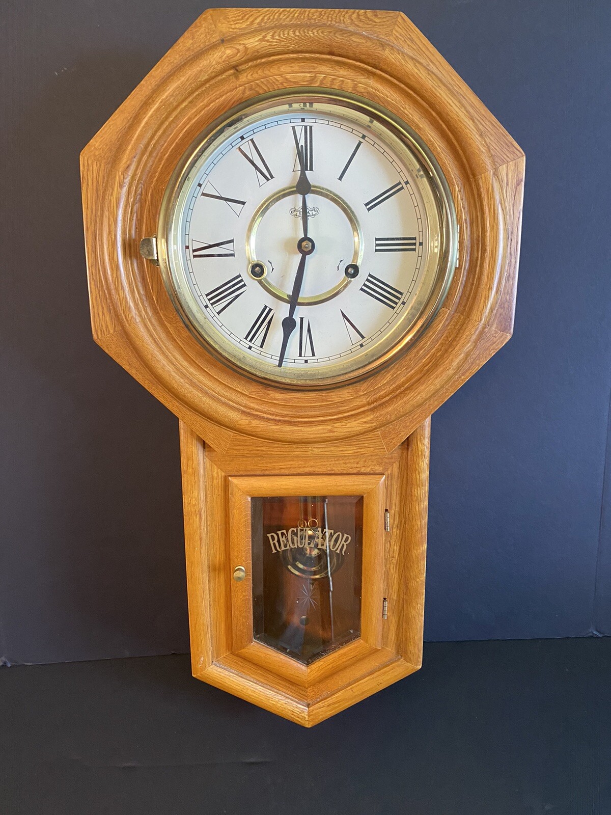 Functioning Vintage D & A Schoolhouse Regulator Wall Clock chiming with