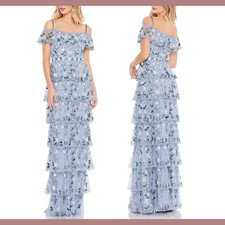 NWT 698 Mac Duggal 6 9069 Off Shoulder Embroidered Ruffle Tiered Gown J616