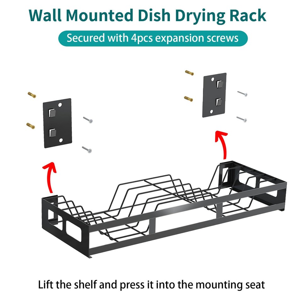 Hanging Dish Drying Rack Wall Mount With Utensil Holder Kitchen Dishes