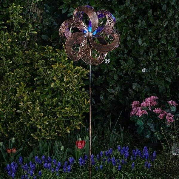 Zephyr Garden Wind Spinner With Solar Powered Light Up LED Colour Changing Globe - Image 2 of 3