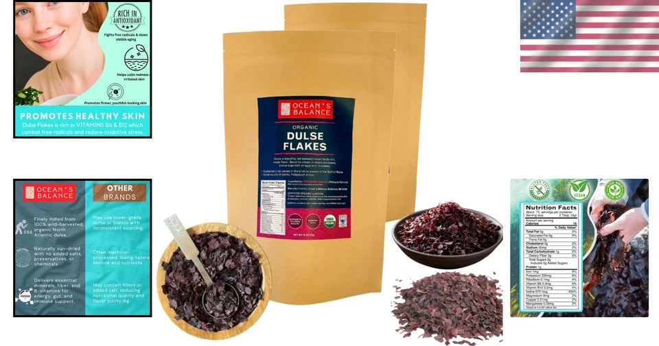 Organic Dulse Flakes - Nutrient-Dense Sea Vegetable - Image 2 of 4