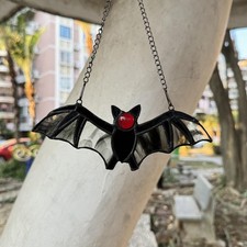 Bat Stained Glass Window Hanging Halloween Bat Suncatcher for Home Decor Art Han