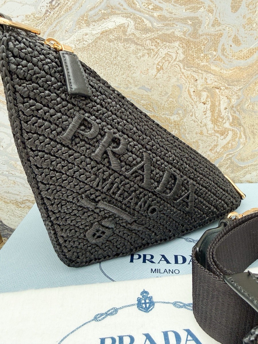 Prada Raffia Effect Crochet Triangle Black Shoulder Bag | eBay
