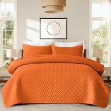 Quilt Set Twin Size Caramel Orange Lightweight Soft Boho Bedding Set for All ...