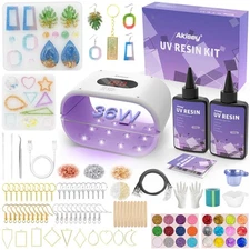 UV Resin Jewelry Making Kit, 200g Clear UV Resin Glue with Two-Sided Light & ...