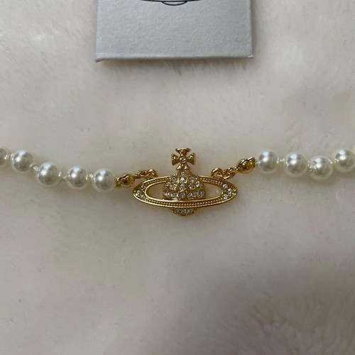 Vivienne Westwood Necklace Mini Bas Relief Pearl Orb Choker Gold w/Pouch NO BOX - 第 8/8 張圖片